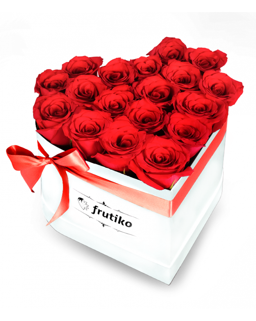 Bílé srdce červených růží 20 - 21 Ks