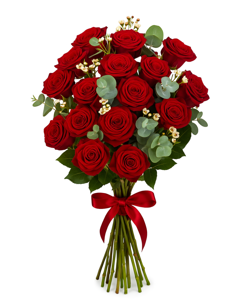 Rudé růže s eukalyptem 51 Ks