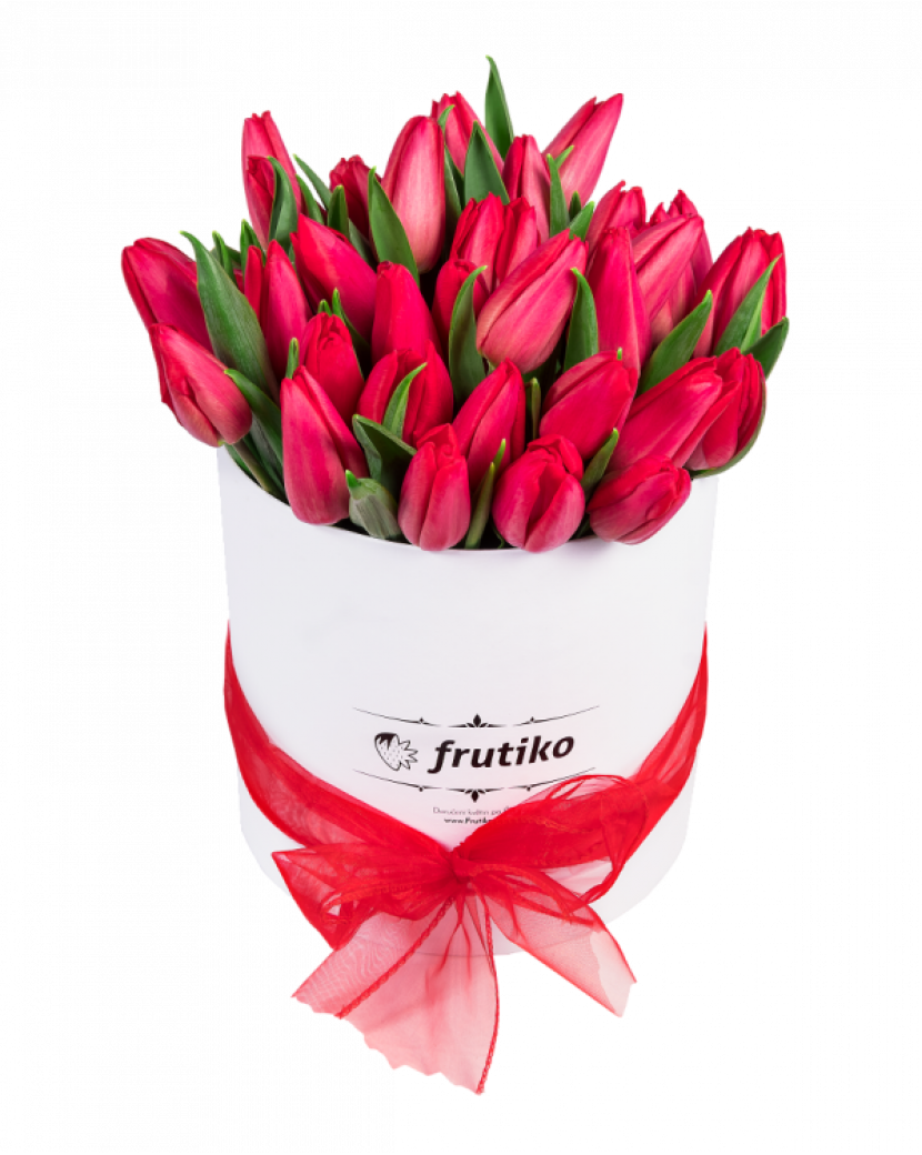 Kulatá krabice s červenými tulipány 60 Ks