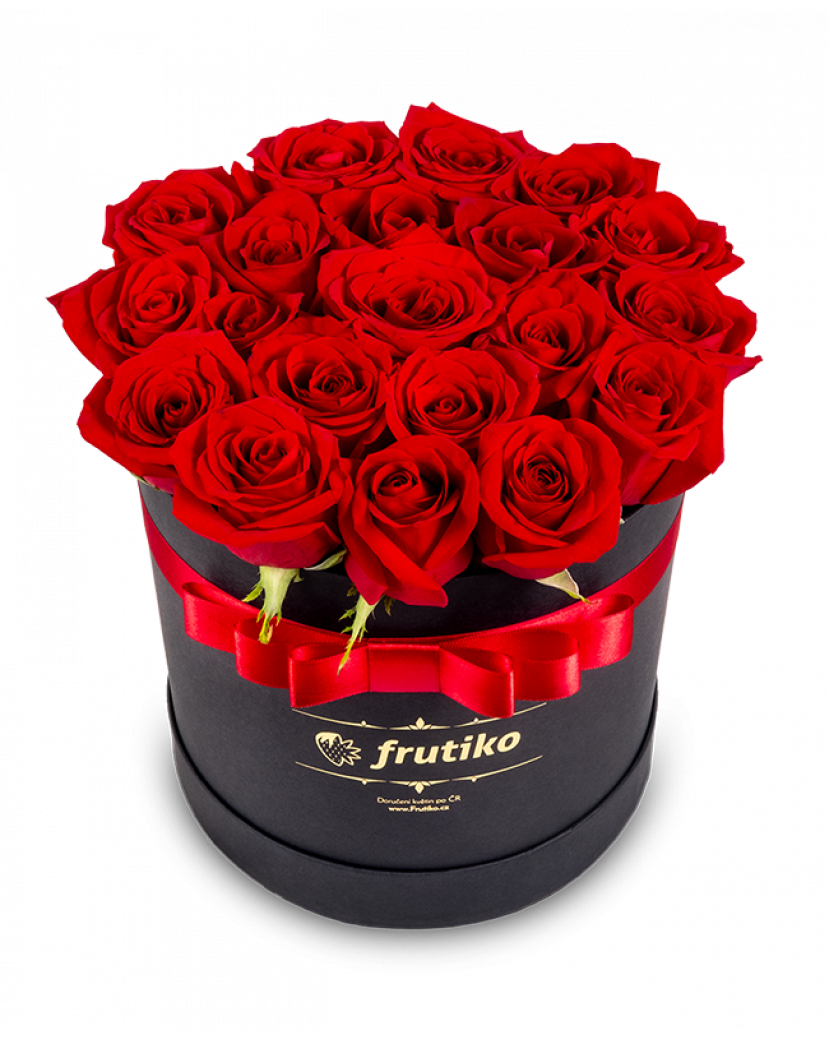 Rudé růže černá kulatá krabice 30 - 32 ks