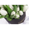 Schwarze Runde Schachtel von weißen Tulpen 2