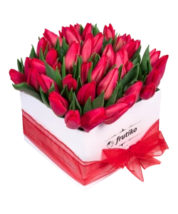 White Box of Red Tulips