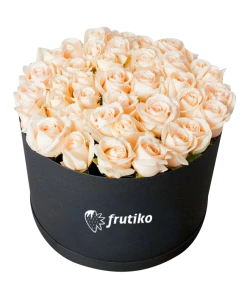 Peach Roses Black Circle Box