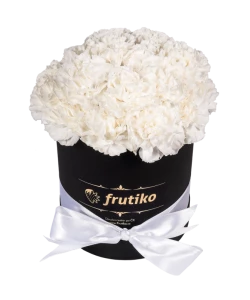 White Carnations Black Oval Box