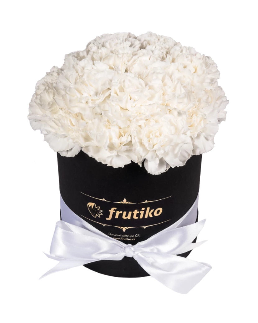White Carnations Black Oval Box