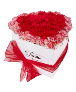 Red and Multi color Carnations White Heart Box
