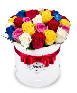 White Oval Box Colorful Roses