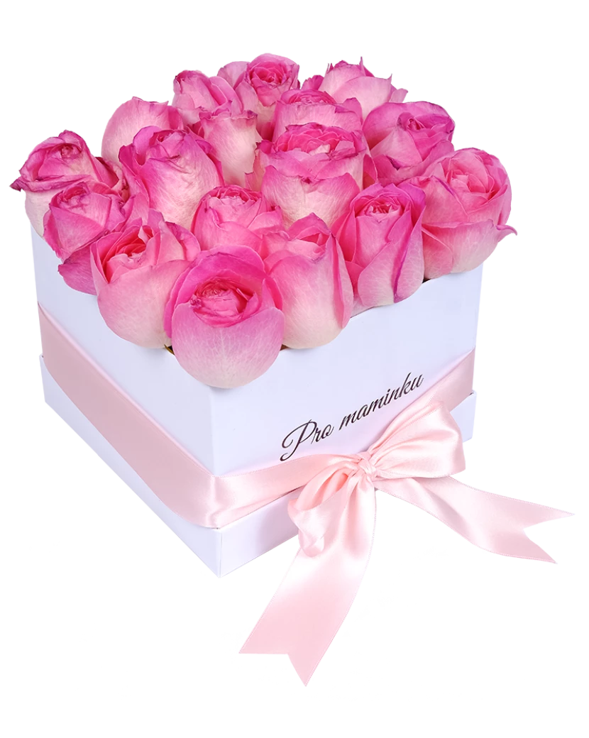 Bílá hranatá krabice růží Pro maminku