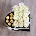 Heart Box White Rose + Ferrero Rocher 3