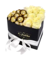 Schachtel mit roten Rosen & Ferrero Rocher