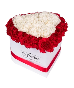 Red and White Carnations White Heart Box