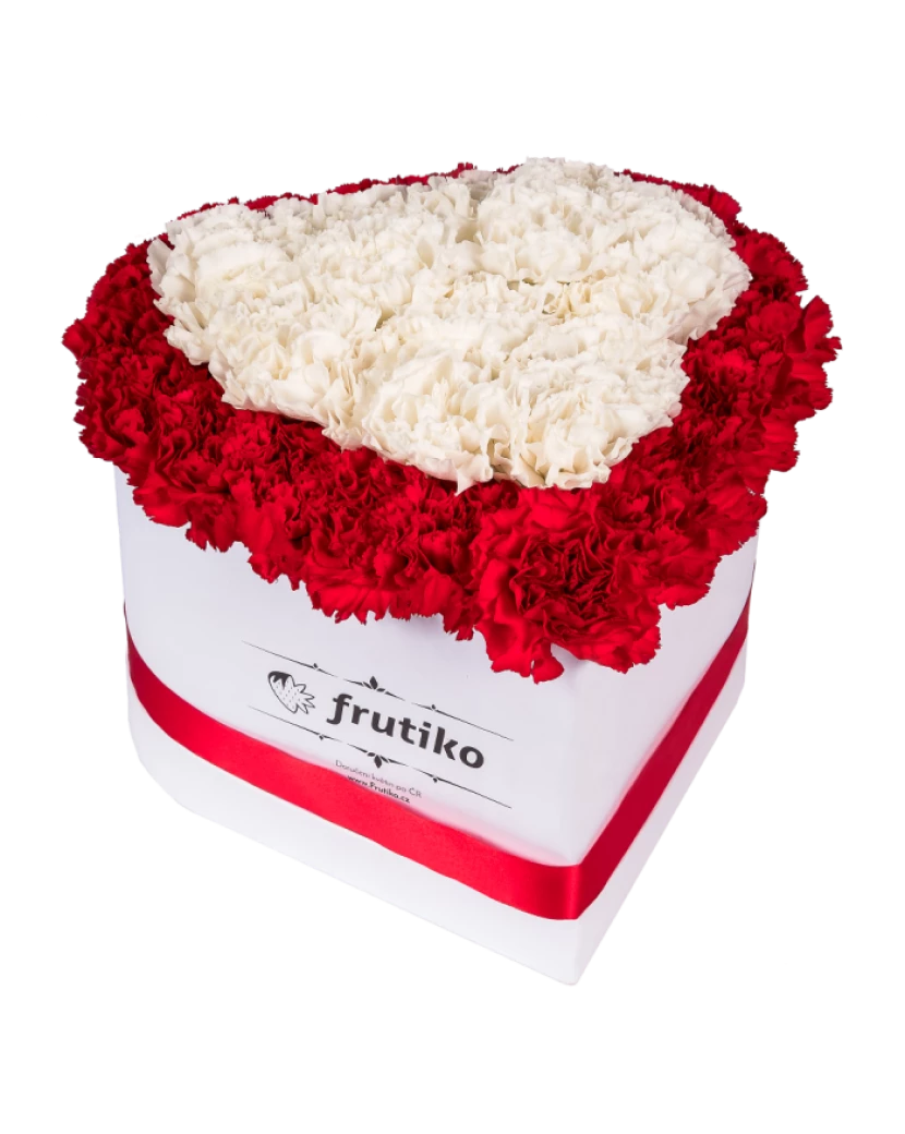 Red and White Carnations White Heart Box