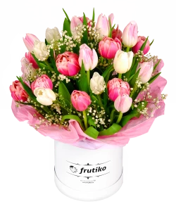 Box of White&Pink Tulips