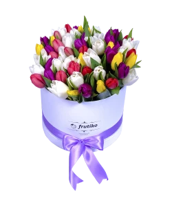 White Oval Box Colorful Tulips