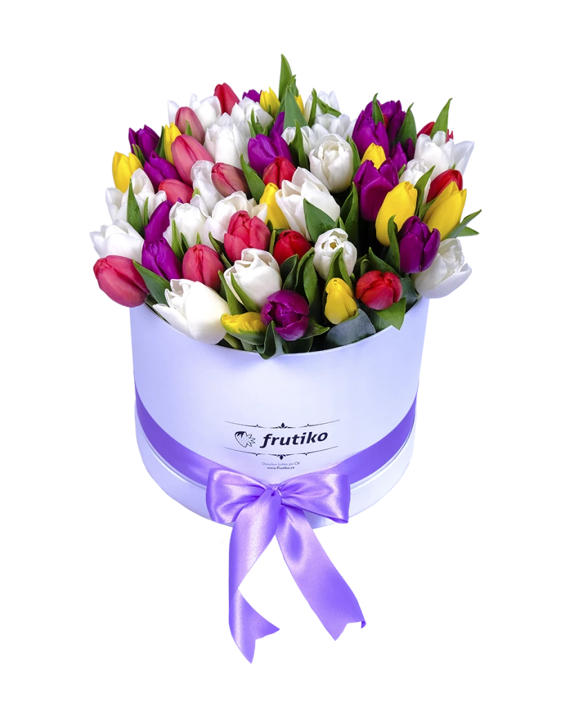 White Oval Box Colorful Tulips